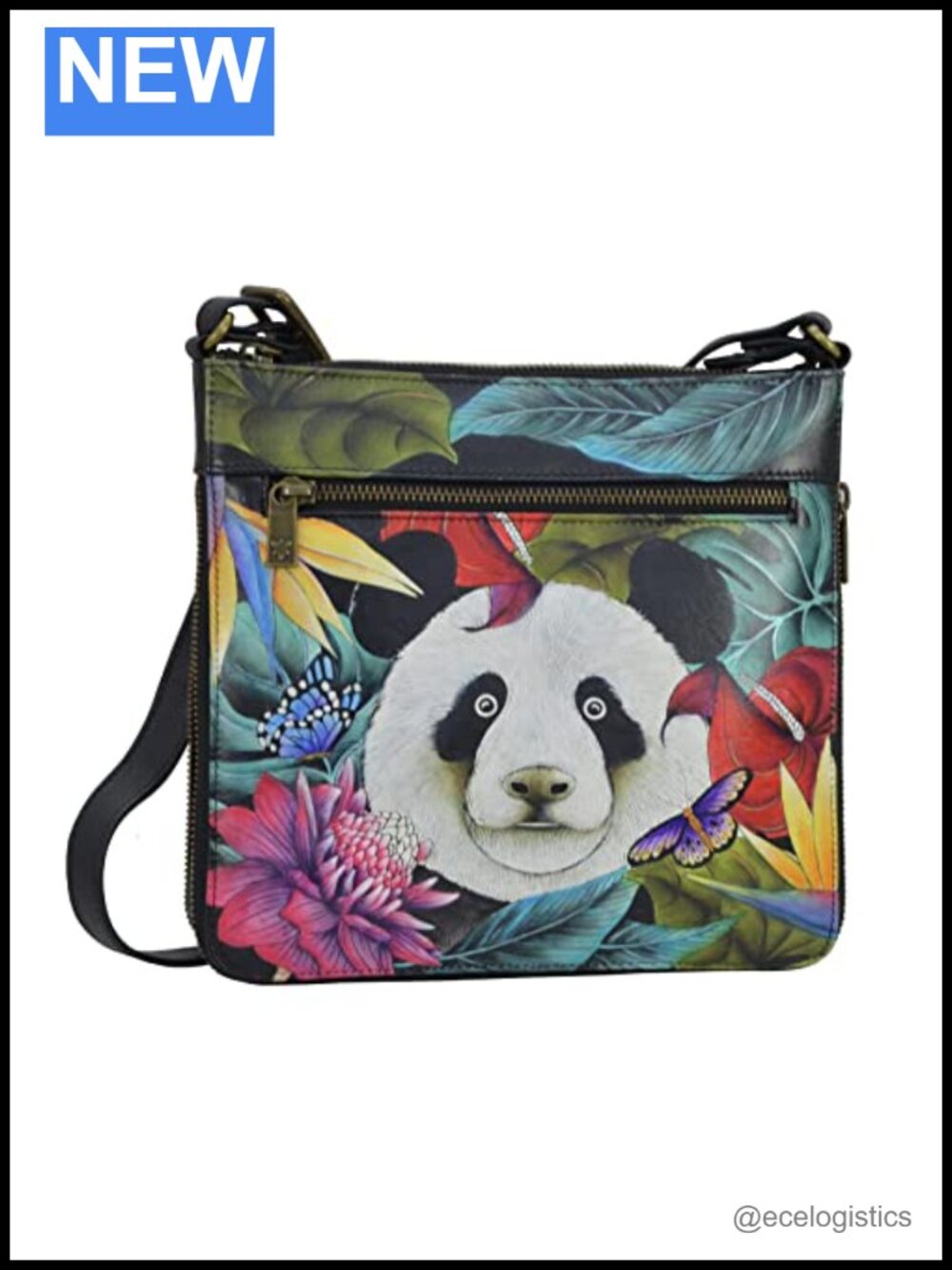 Hand-Painted Genuine Leather Expandable Travel Crossbody Bag